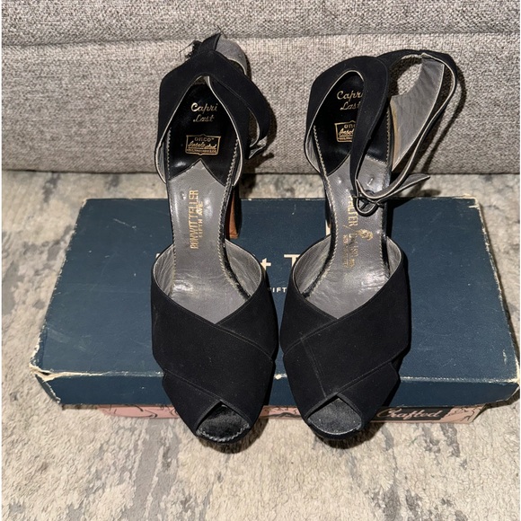 1940s vintage black peep toe heels - Picture 5 of 11